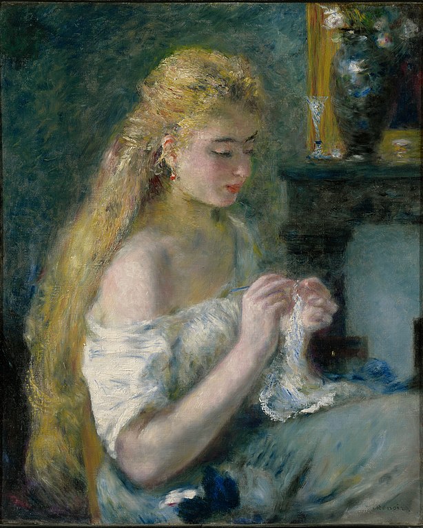 Girl crocheting, by French painter Pierre-Auguste Renoir (1875). Sterling and Francine Clark Art Institute.