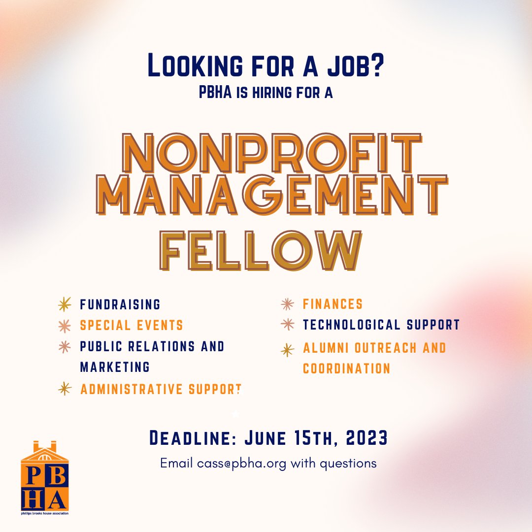 PBHA is looking for a recent grad to hire as a nonprofit management fellow! 🌟 If you're interested, visit the Linktree in our bio to apply. Applications are due on Thursday, June 15th. Share with your networks!