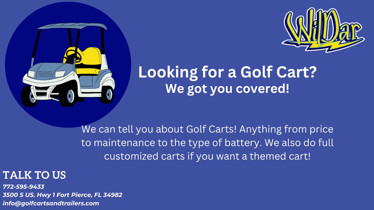 We are here for all your Golf Cart needs!!
#golfcart #golfcarts #WilDar #shopping #customgolfcart #golfcartcustoms #customization #GolfcartsFL