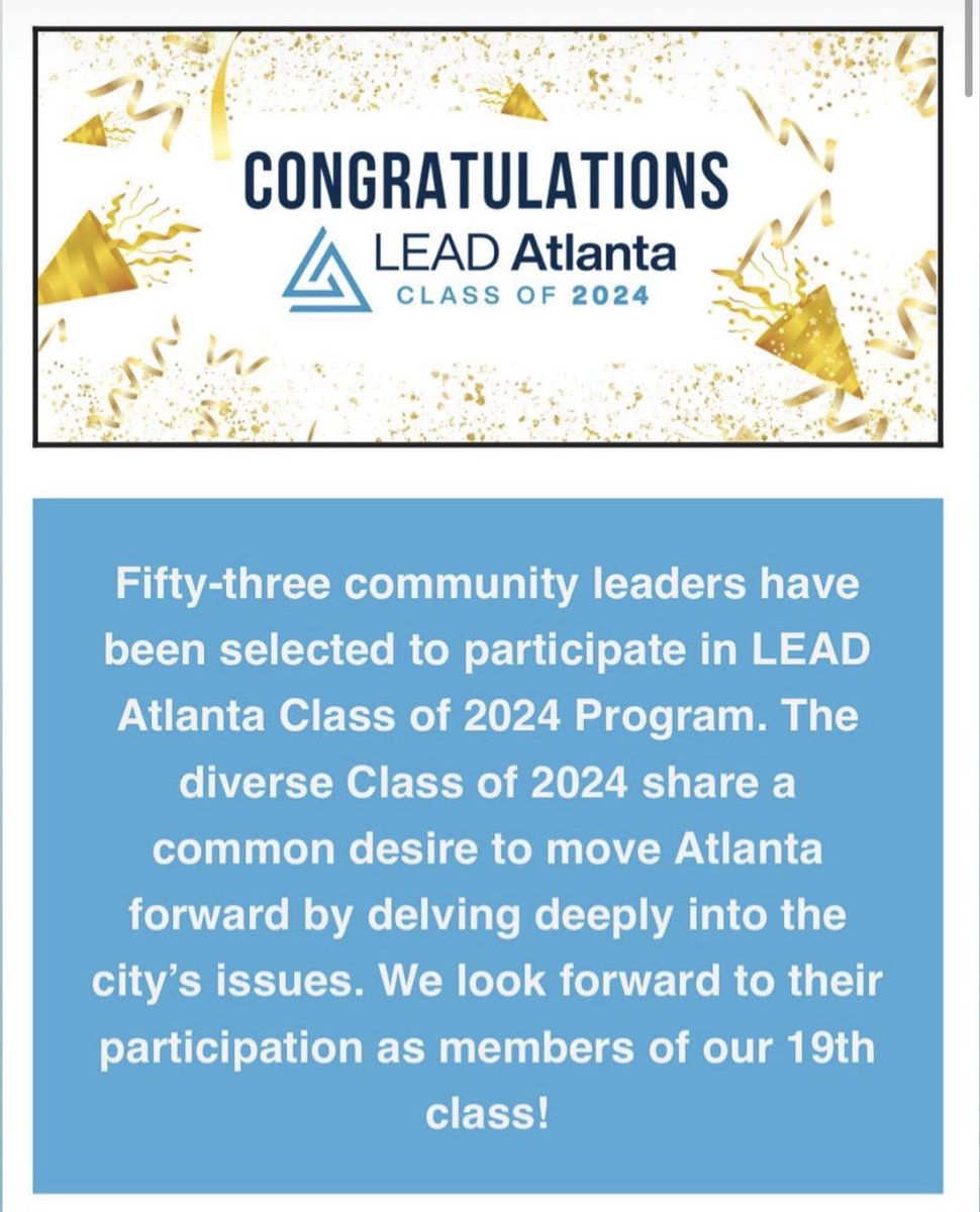 RealRemiRole's tweet photo. Extremely excited to announce my acceptance into the @lead_atlanta Class of 2024! I am absolutely looking forward to continued growth, professional development, &amp; community building as one of the leaders that will create a better Atlanta for everyone! #LeadAtlanta #404ToMyCity https://t.co/zyOcgH05N4