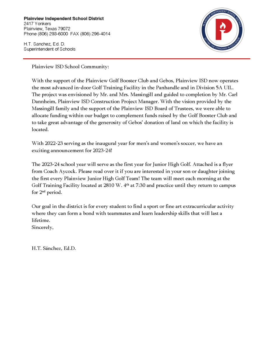 PlvwISD's tweet photo. It's shaping up to be a busy summer in Plainview athletics! Parents, if your students are interested in joining golf in Junior High contact Stephen Aycock Head Golf Coach. https://t.co/ChHKNvasDT