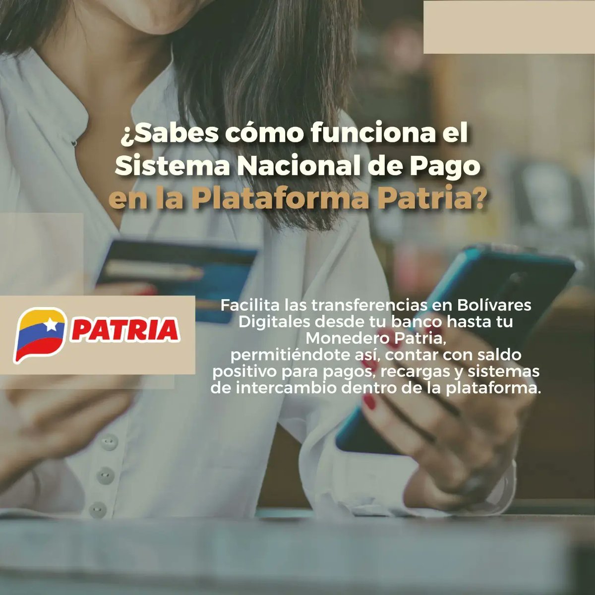 JNiurka's tweet photo. RT CarnetDLaPatria "#Entérate ¿Sabes cómo funciona el Sistema Nacional de Pago en la #PlataformaPatria?
¡Sí! Esto facilita las transferencias en Bolívares Digitales desde tu banco, hasta tu Monedero Patria. 

#MaduroMásPueblo #22May https://t.co/ihjRi9H97R"