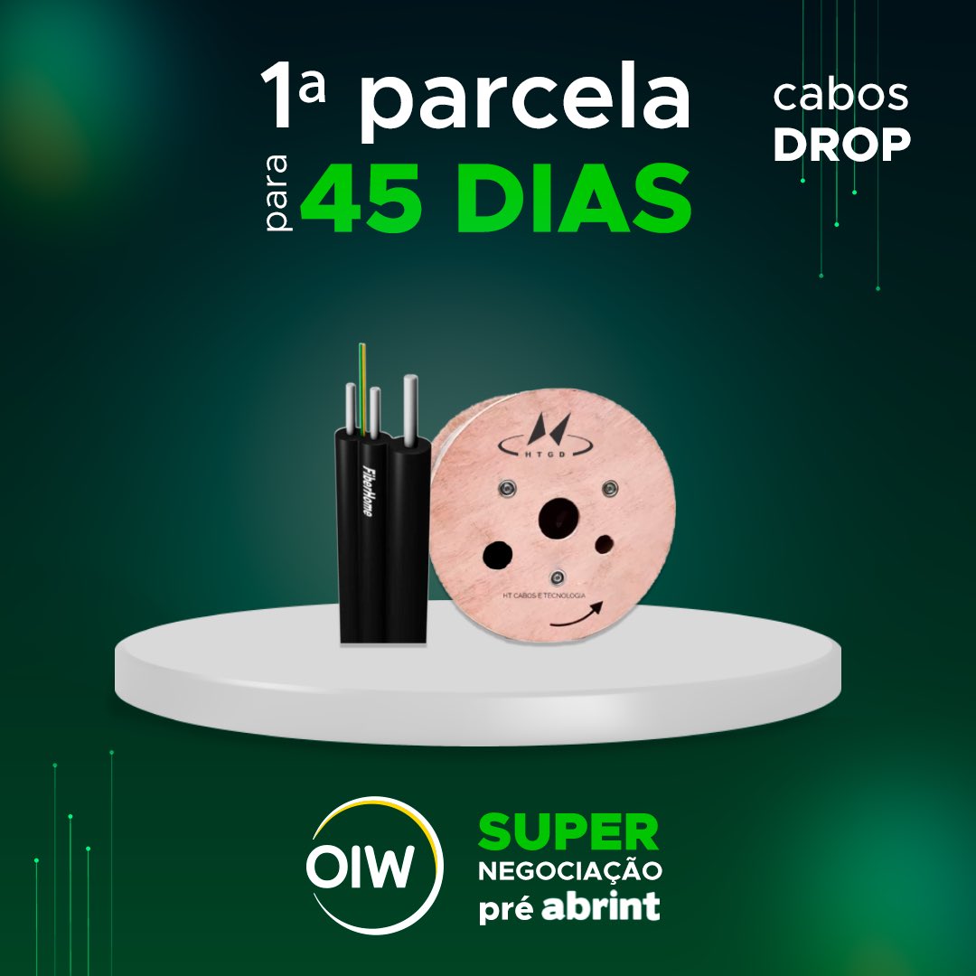 oiwtelecom's tweet image. Saia na frente já! 🔥

A OIW está com uma super oferta na linha de cabos DROP. 🚀

👊 Expanda sua rede agora e ganhe mais tempo para começar a pagar.

Fale conosco e saiba mais sobre as oportunidades incríveis que preparamos para você! 🙏

#oiw #telecomunicações #abrint