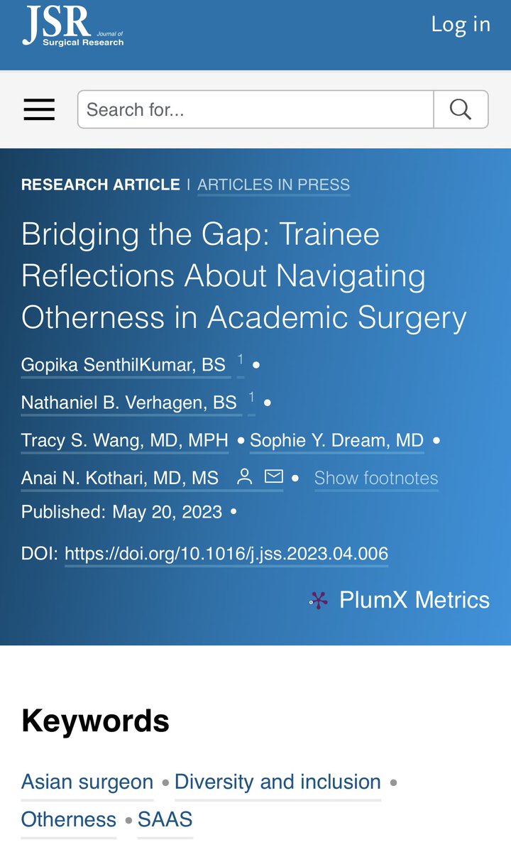 Our @JSurgRes article led by @gogo_gopss and @Nate_Verhagen highlights the implications of being ‘othered’ among Asians in academic surgery & how @AsianAcadSurg provides resources and support to navigate this. @MCWSurgery @MCWSurgResearch @tracyswangNYMKE @SDreamMD @mcwsurgonc