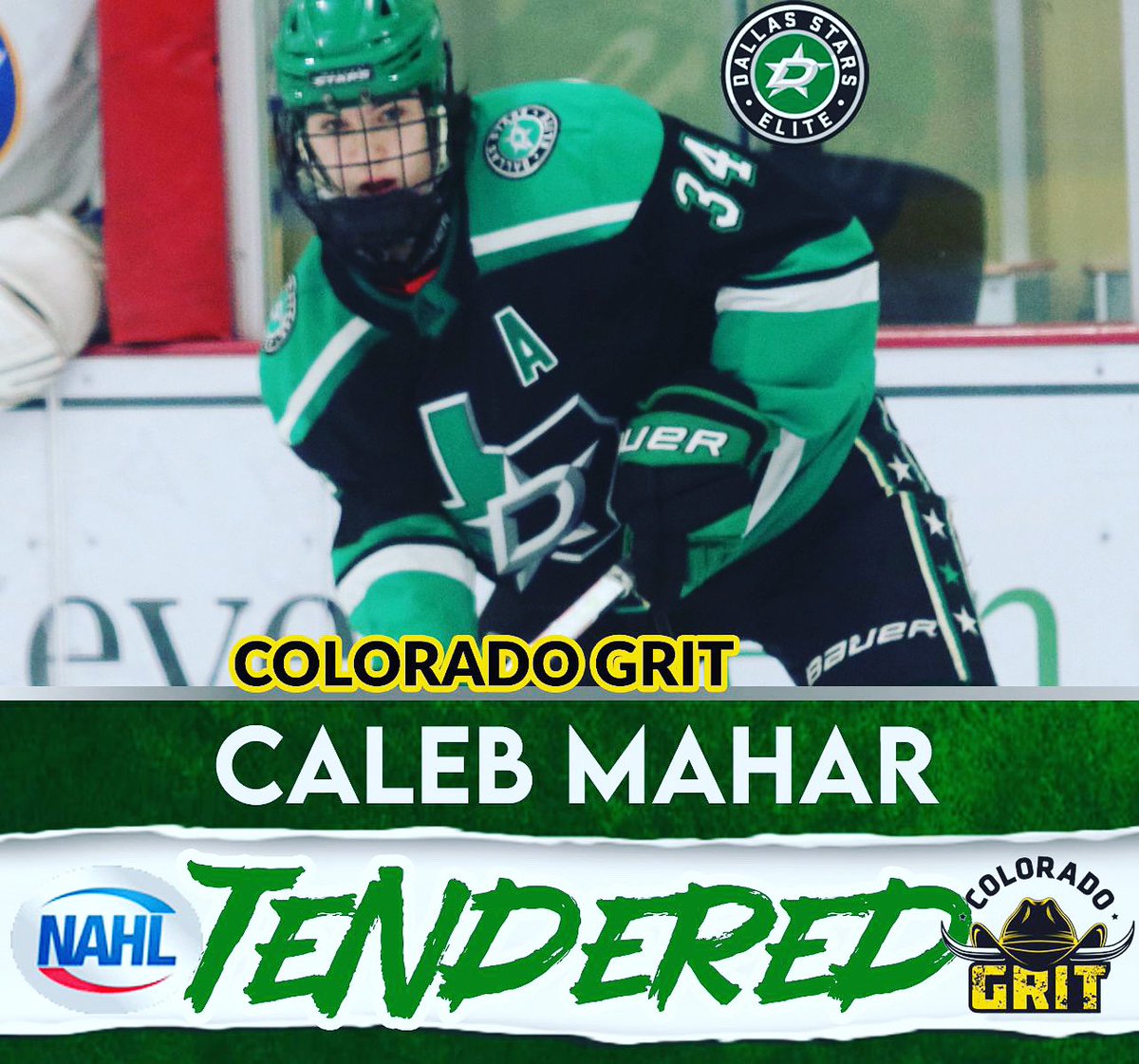 Congratulations to 16U’s Caleb Mahar on tendering with the Colorado Grit of the NAHL! 🖤💚

#gostarselite #elitedna #GreenHelmets