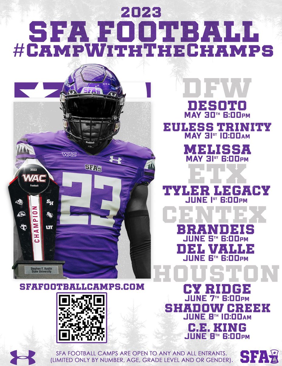 CoachJChambers's tweet photo. CALLING ALL CENTEX PLAYERS‼️‼️

We’ve got two camps coming to your back door. Make sure you’re there so you can be seen 👀👀 

Invite your guys and come be apart of a championship program for three hours!! 🟣⚪️🪓🪓

#AxeEm 🪵🪓

🔗: https://t.co/qgXqXGqRI4 https://t.co/zVtMP5MHlq