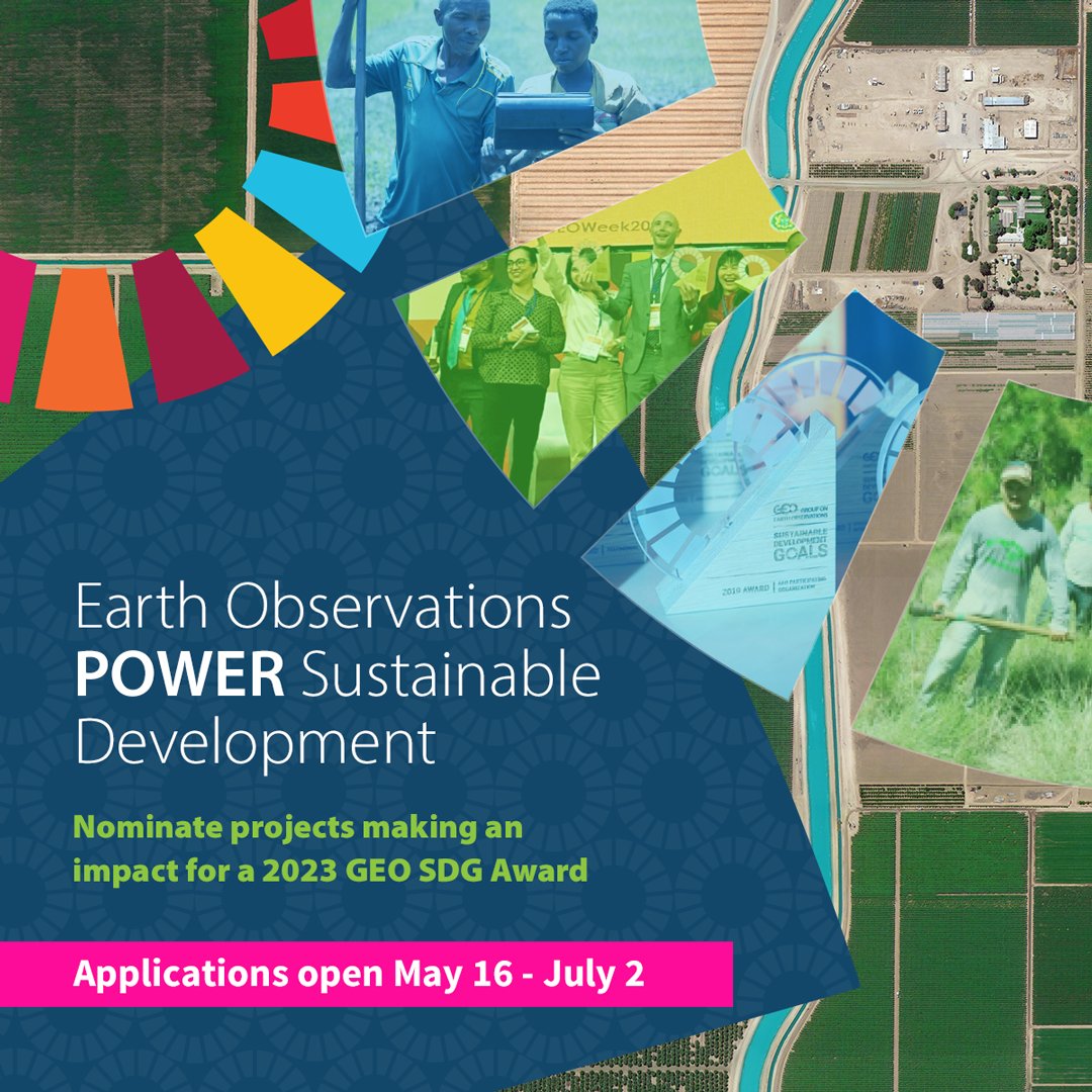 #EarthObservations help us monitor progress on the #SDGs for #Climate🌍 #Forests🌳 #Oceans🌊 #Biodiversity🦜 #FoodSecurity 🌽 #Urban Planning🌆 and more. If your org is advancing these efforts, apply now for a 2023 GEO SDG Award! 👉 Visit eo4sdg.org/awards/. @GEOSEC2025