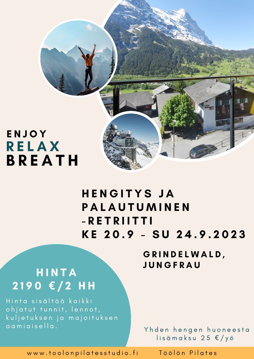 StudioHelsinki's tweet photo. Lähde kanssani hengähdyslomalle Jungfraun maisemiin Grindelwaldiin! 

#grindelwald
#jungfrau
#hengitys
#hoitavahengitys
#syvähengitys
#pilates 
#töölönpilates
#töölönpilatesstudio
#museokadunmimmit
#museokatu26
#helsinki https://t.co/HNpCCN1go8