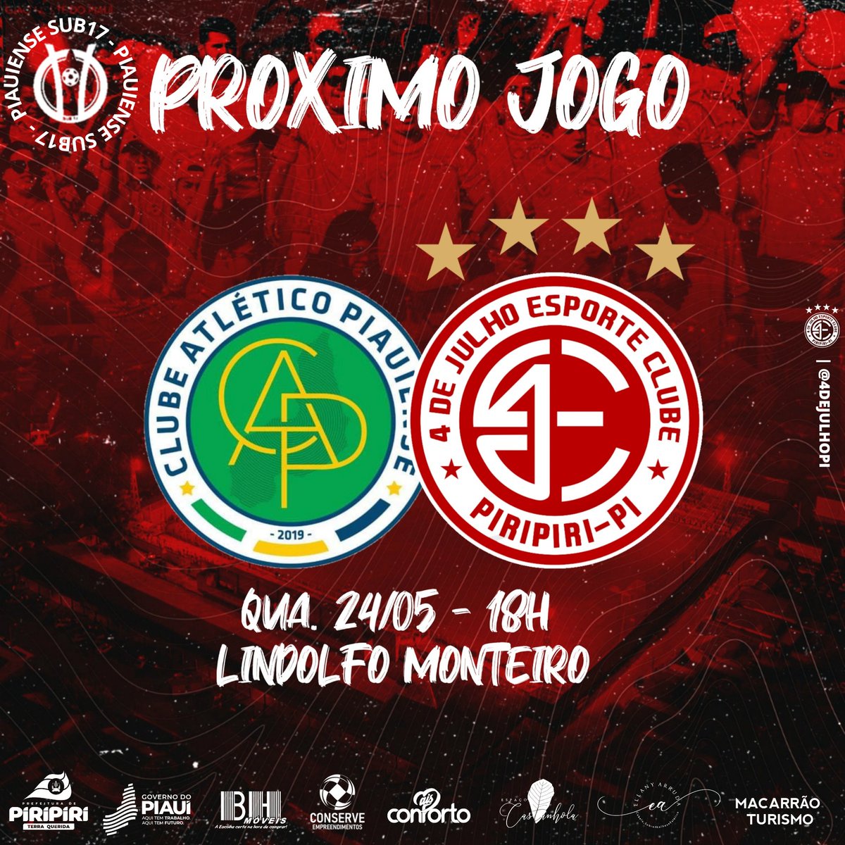 PRÓXIMO JOGO! 🇦🇹🔥

A Garotada entra em campo pela segunda rodada, na próxima quarta-feira(24/05), às 18h, diante da equipe do Atlético Piauiense, no estádio Lindolfo Monteiro, vamos juntos em busca da vitória!