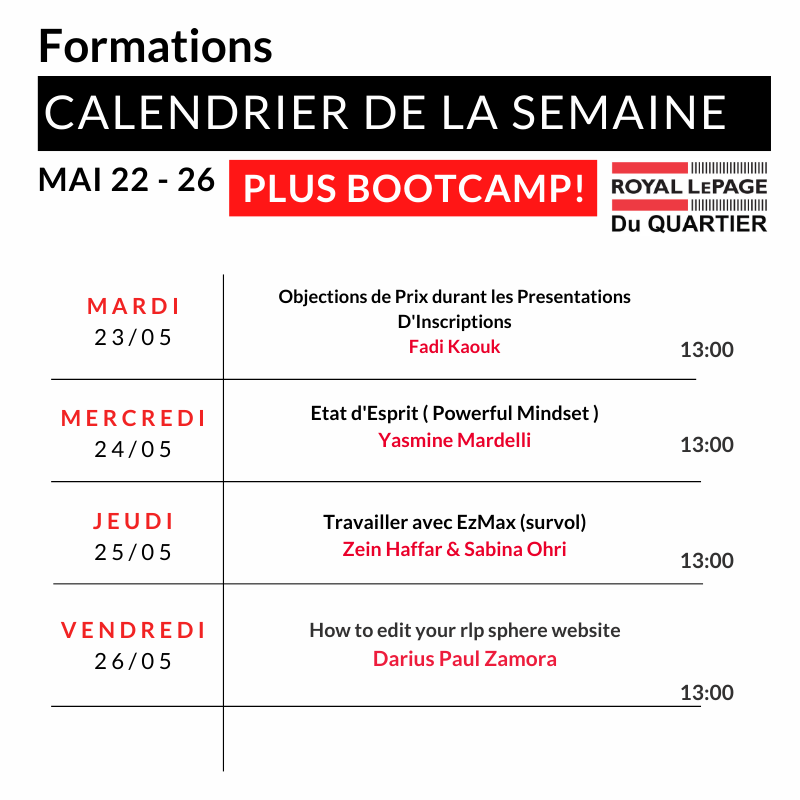 RLPduQuartier's tweet photo. Enjoy this week's schedule!

#RLPDQ #Royallepageduquartier #Bootcamp #Training #rlpduquartier #Montreal https://t.co/23ZhzIJGO8