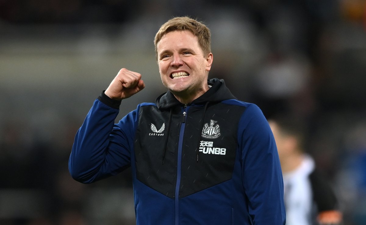 talkSPORT's tweet photo. From the bottom of the Premier League to Champions League football in 18 months.

Eddie Howe becomes the first manager to bring Champions League football to Tyneside since Sir Bobby Robson. https://t.co/Xo1Y2Dbo9z