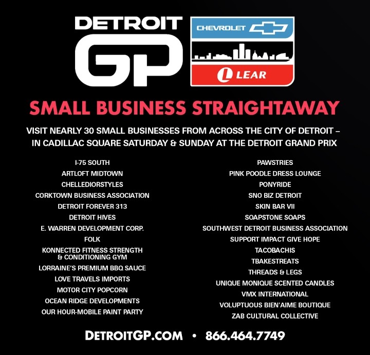 Detroit Grand Prix partners with local business  owners for 'Small Business StraightAway' for race weekend in Detroit 

Downtown Detroit in Cadillac Square race weekend in Detroit 

June 2-4 2023

Race Weekend Tickets DetroitGP.com 

#detroitfood #detroitgp2023