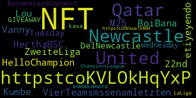 Trending in my timeline now: #NFT (2) #httpstcoKVLOkHqYxP (1) #Newcastle (1) #United (1) #Qatar (1) #VierTeamsmssenamletzten (1) #HerthaBSC (1) #ZweiteLiga (1)