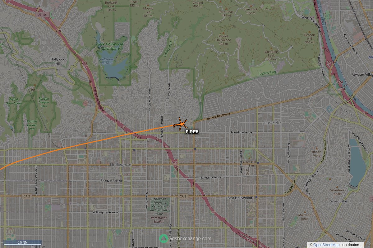 ffoverhead's tweet image. LAFD aircraft #N305FD callsign #FIRE5 (A139) was spotted near Hollywood, Los Angeles, CA around 21:11 UTC squawking 1200 globe.adsbexchange.com/?icao=a33266&amp;amp;z… #LAFD #LAFire