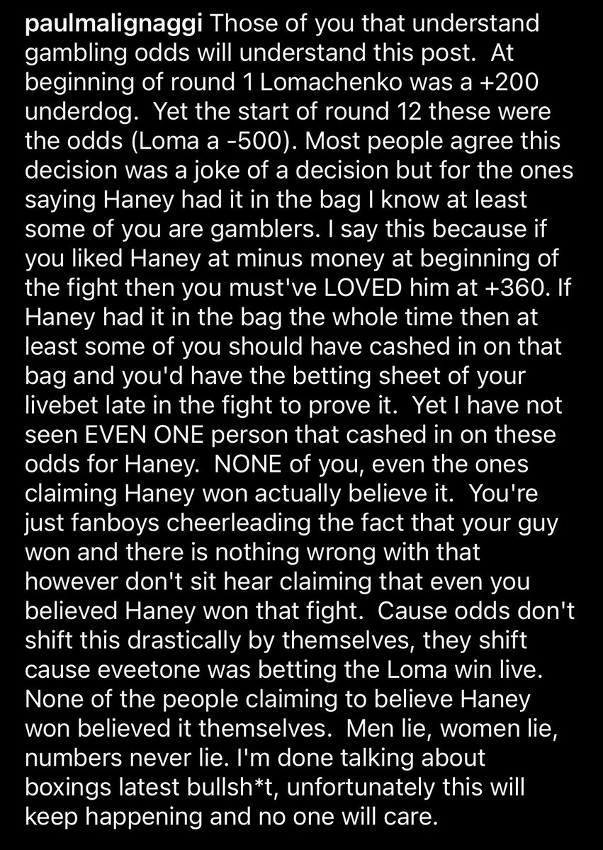 💯💯💯 @PaulMalignaggi #boxing #HaneyLomachenko #HaneyLoma