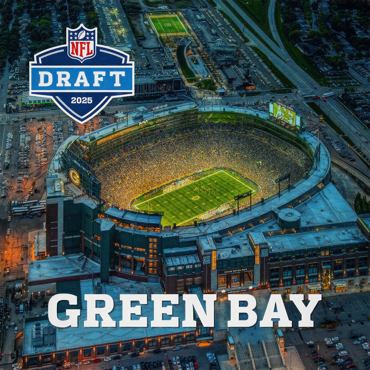 packers's tweet image. The draft is coming to Wisconsin‼️ 

Green Bay selected to host 2025 NFL Draft inside &amp;amp; around iconic Lambeau Field &amp;amp; Titletown: pckrs.com/25dfta