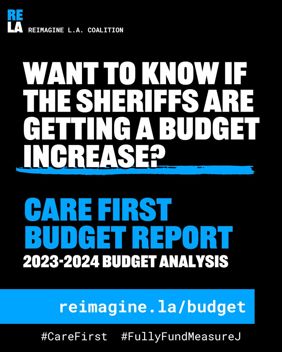 Does reducing direct community investments while increasing the sheriffs budget sound like the @LACounty #CareFirstJailsLast vision to you? It's not & there's more! Read the @reimagine_la analysis of the FY 23-24 proposed budget at Reimagine.LA/budget

#CareFirstBudgetReport