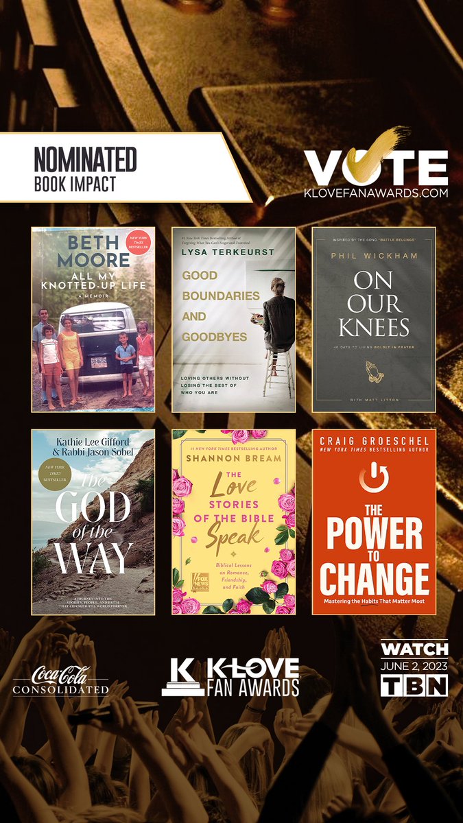 Here are your nominees for the 2023 Book Impact! You can cast your vote at KLOVEFANAWARDS.COM/VOTE. Let's make a difference together and vote with OPEN EYES! #votewithopeneyes #klove #cocacolaconsolidated #tbn #openeyes