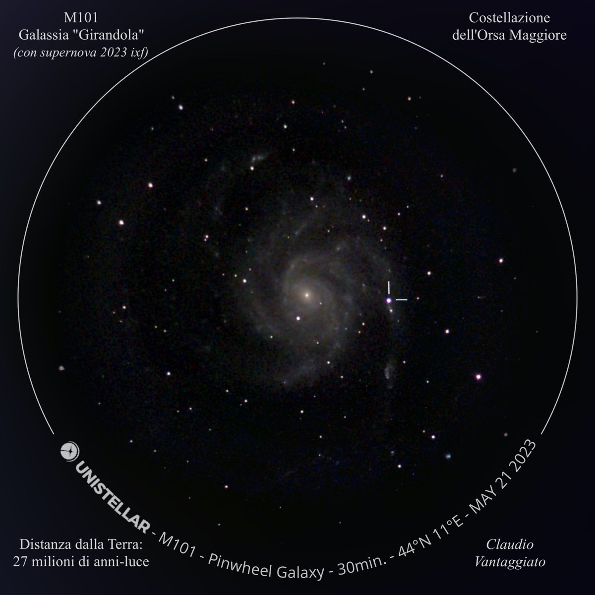 vantaclaudio's tweet photo. Oltre 20 milioni di anni fa una stella “esplose” nella #galassia #M101 , detta “Girandola”.. e la sua luce oggi è arrivata fino a noi, eccola: #supernova2023ixf https://t.co/i1U1PXwt2F