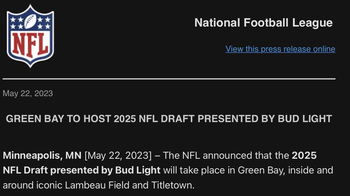 #BREAKING 2025 @NFL draft is set for #GreenBay “in and around @LambeauField “ @packers