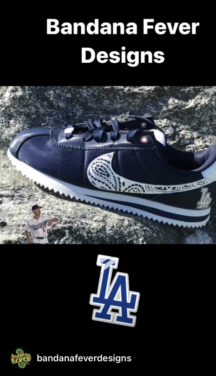 BandanaFever's tweet photo. @MLBMetrics LA Dodgers Mini Navy Blue Bandana Custom Nike Cortez Shoes NNW Outline -->https://t.co/jwzjeczbrY https://t.co/1WXo9EDJfR