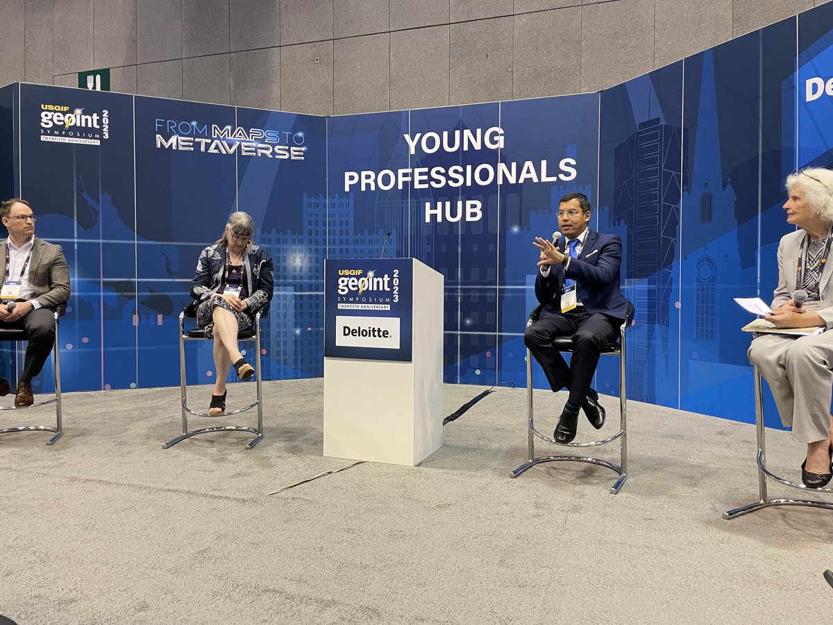 Acting @TaylorGeoSTL Director Vasit Sagan participated in a panel at the Young Professionals Hub here at #geoint2023 on 'Keeping Geodesy in GEOINT.'

Sagan, also a @SLU_Official associate professor, said, 'It's a much bigger problem than any one of us can solve alone.' #TGI