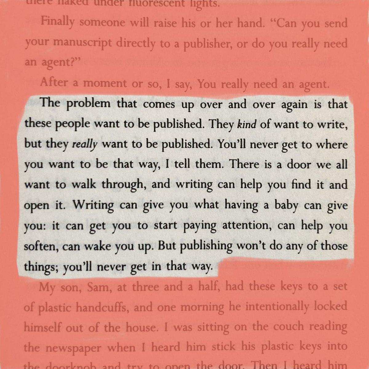 Anne Lamott has some thoughts about “writers” who would be satisfied with #ChatGPT or #GenerativeAI creative writing. Her point: you’re a writer because of the process, not the product. From Bird by Bird (1994).
