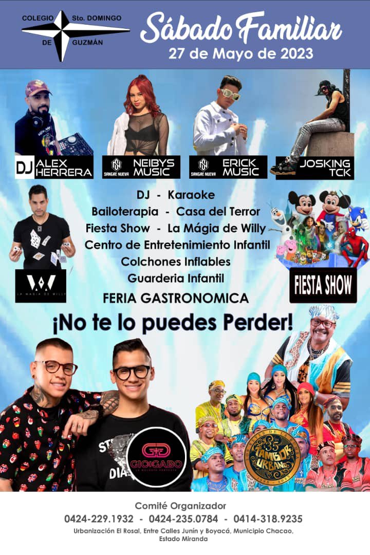 bpinango's tweet photo. Las buenas noticias se comparten… El próximo 27 de mayo se realizará el Sábado Familiar, con motivo de la Semana Aniversaria del Colegio Santo Domingo de Guzmán, en El Rosal. No te lo puedes perder. Entre los shows musicales, destacan Tambor Urbano y La Melodía Perfecta. https://t.co/3aAU5hICoQ