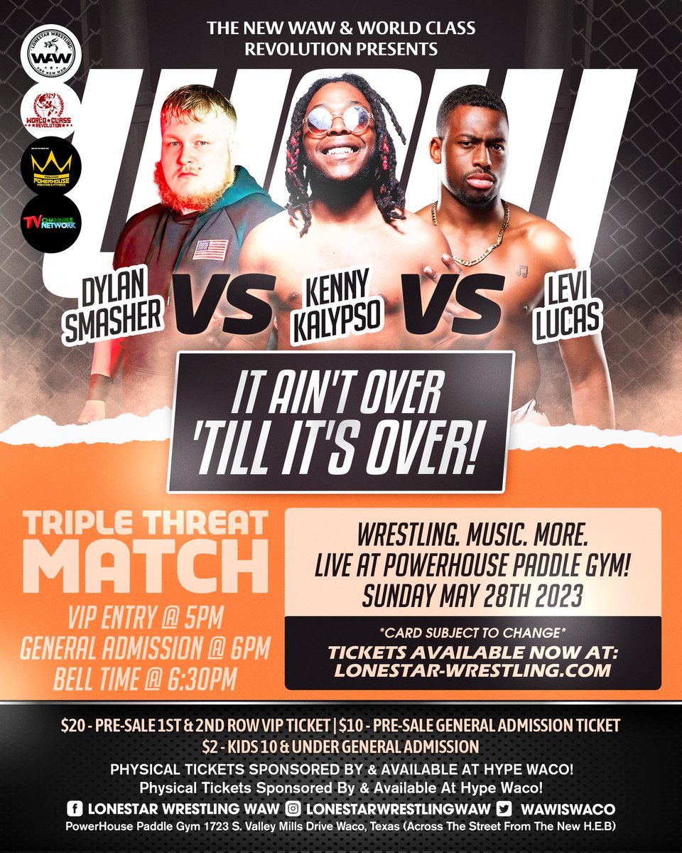 Triple Threat Match This Sunday! ⚡ @LegitIsCurrie vs @KennyKalypso Vs @The_LeviLucas #Waco #Texas @WorldClassRev 
🎟️ Lonestar-Wrestling.com
#IndieWrestling #WAW #WCR #TexasWrestling #LiveProWrestling #ProWrestling #SupportIndieWrestling