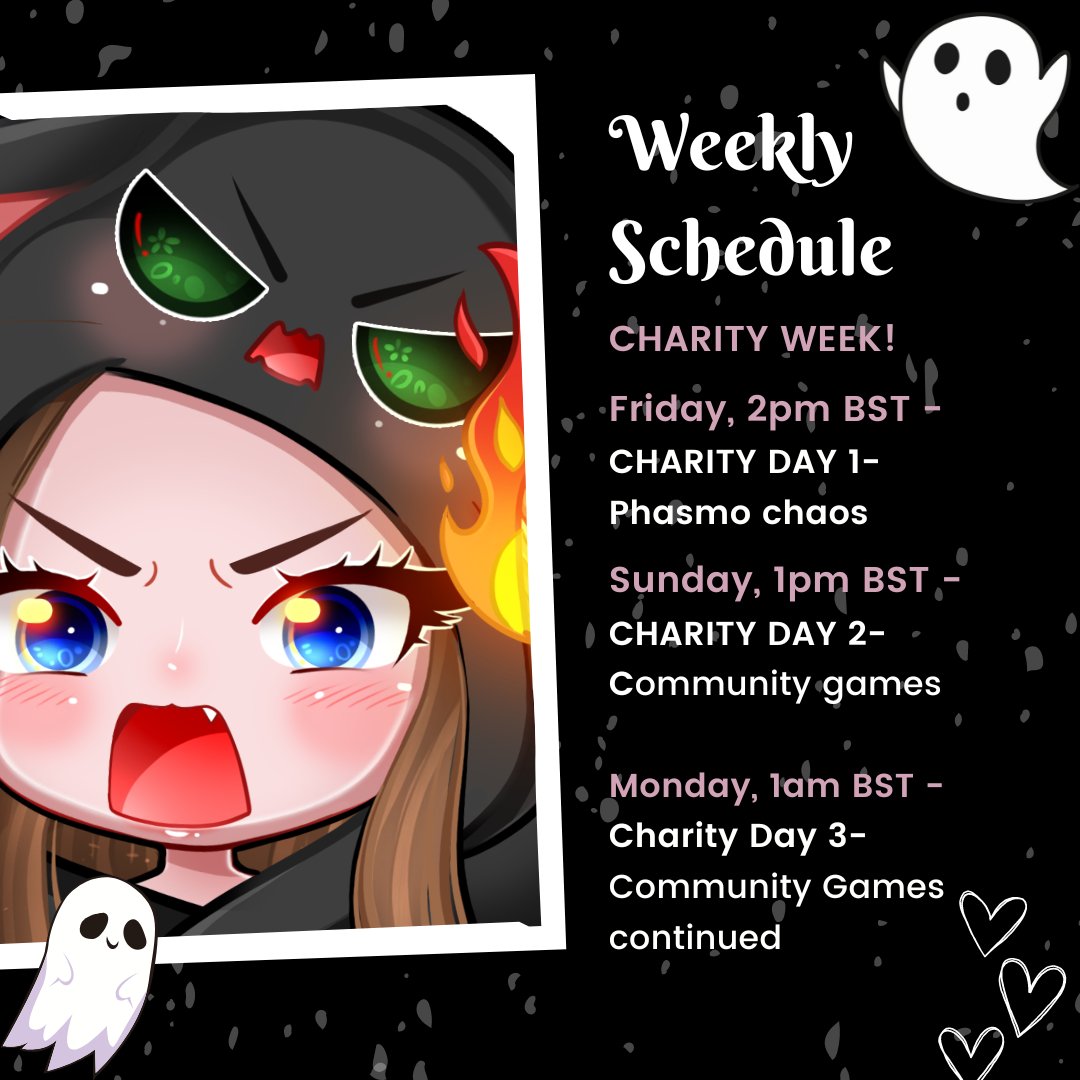 katatouille93's tweet photo. This weeks stream schedule!

Taking today off so we can focus on our charity fundraiser Friday-Monday for the amazing @FCancerNow 

Lots of community games and silly incentives to come 🥳

https://t.co/rWL7Wucrnl 

#twitchstreamer #HorrorCommunity #fundraiser #fundraising https://t.co/CikXom3sVo