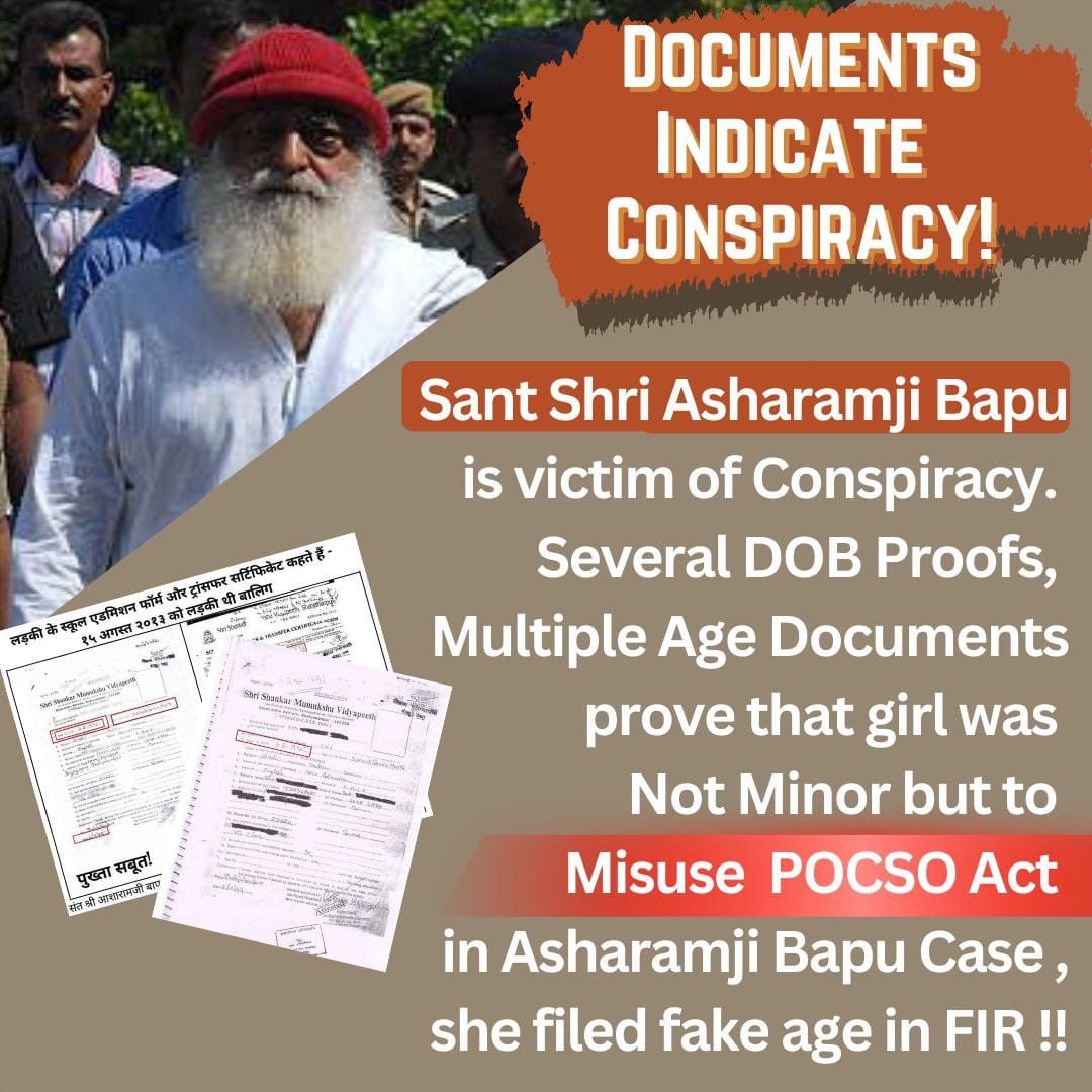 Andekha Sach
#जोधपुर_फाइल is manipulated to defame & arrest Sant Shri Asharamji Bapu in a Fake Case.
Misuse Of Pocso
Different DoB proof 
No rape in Medical Report
Statement of girl changed
Call Details hidden
Ye To Pata Hi Nhin Tha