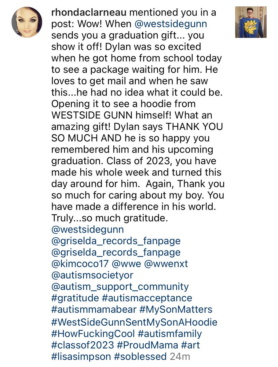 WESTSIDEGUNN's tweet photo. Much ❤️ to my lil homie Dylan, proud of you Kid!!! Some years back I met a kid with Autism who loves wrestling I stayed in touch with him and became his homie when others bullied him, I sent him hoodies so he could be the koolest in school, fast fwd some years he’s graduating 🤲🏽 https://t.co/onf9GeGe0J