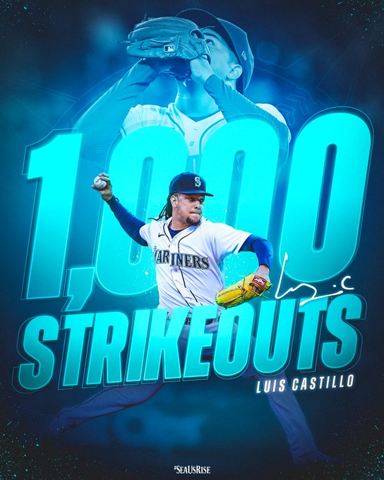 Graphic of Luis Castillo celebrating his 1,000th career strikeout.
