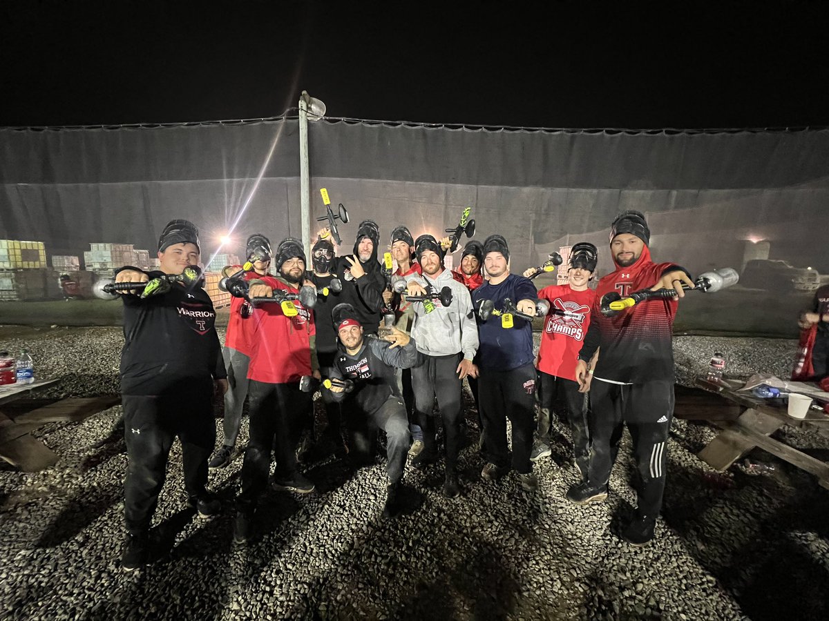 Thompsonbaseba1's tweet photo. What a night! Team celebration one last time before we see our senior graduate tomorrow night! 7 teams competed! One champion! I’m sure you all know who won the 2023 paintball championship!….. THE OLD DUDES! The coaches! 😂 #WarriorFamily #3Mas https://t.co/NVWVbFof7T
