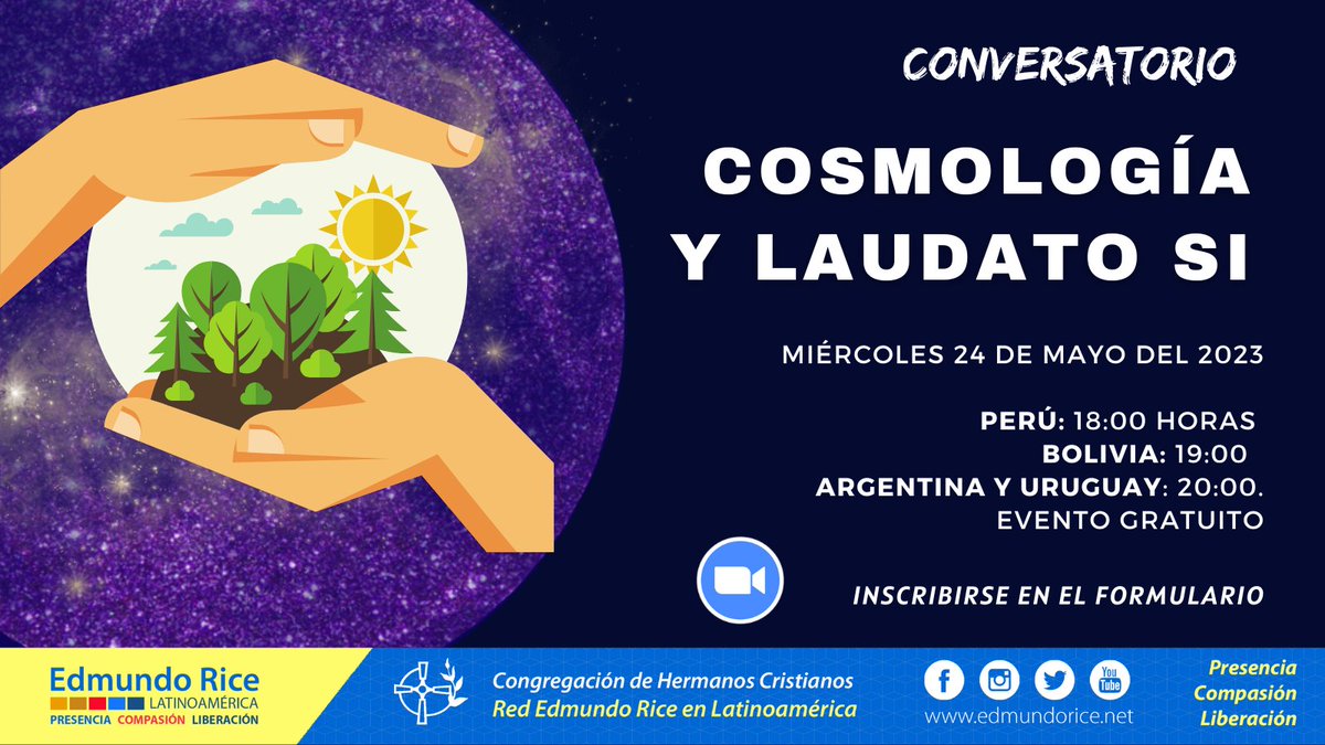 Este miércoles 24 de mayo se realizará el conversatorio para una mayor comprensión del universo.  
✅Moderadores: Hnos Eduardo McArdle y Diego Glos.
✅Material de lectura e inscripción en: edmundorice.net/recursos-compr………  
✅Se enviará el link de zoom por email.
✅Gratuito.