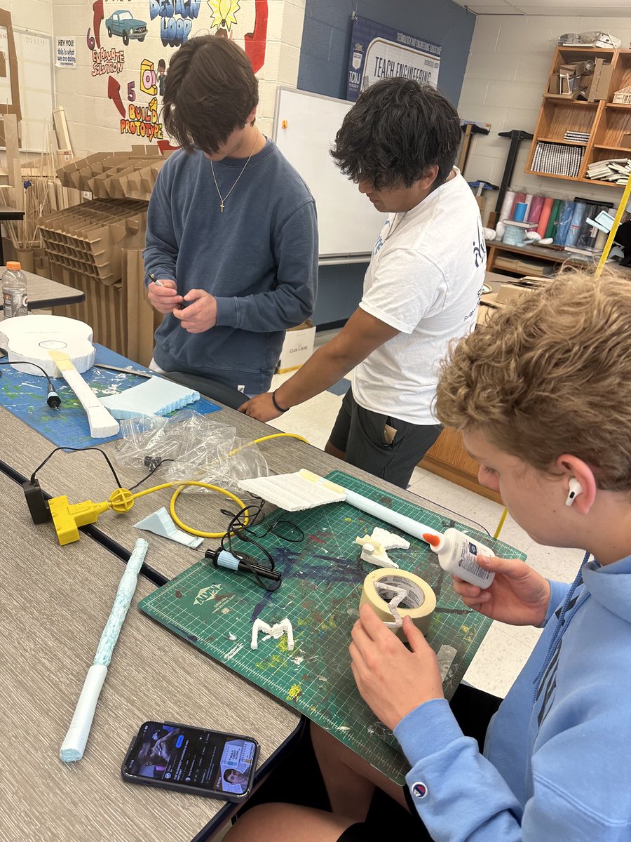 Mrs. Kirk’s Drafting and Design II students are working on their solid modling skills using foam and hot wire cutters!  #lrhsd #shawneefamily #canthidethatrenegadepride #renegadenation