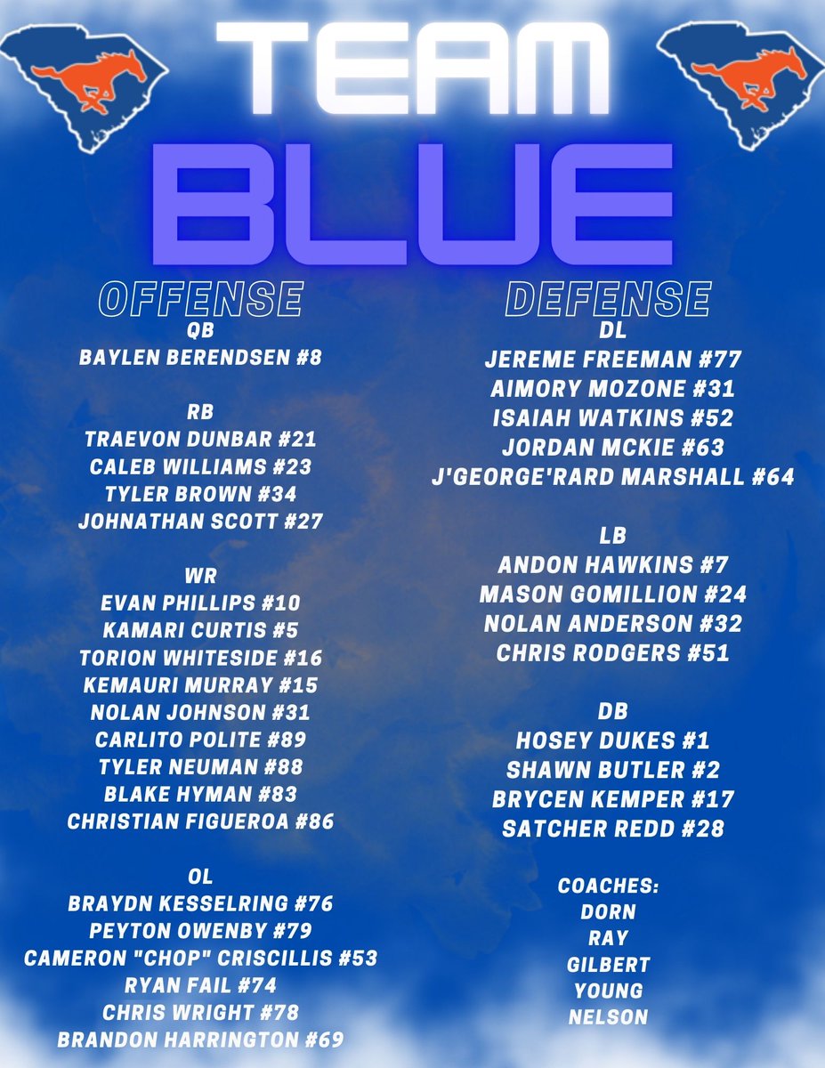 MVHS_FB's tweet photo. Blue and Orange Spring Game Rosters. Who you got winning?!? #OneValley #NewValley https://t.co/KqxU2K7Hed