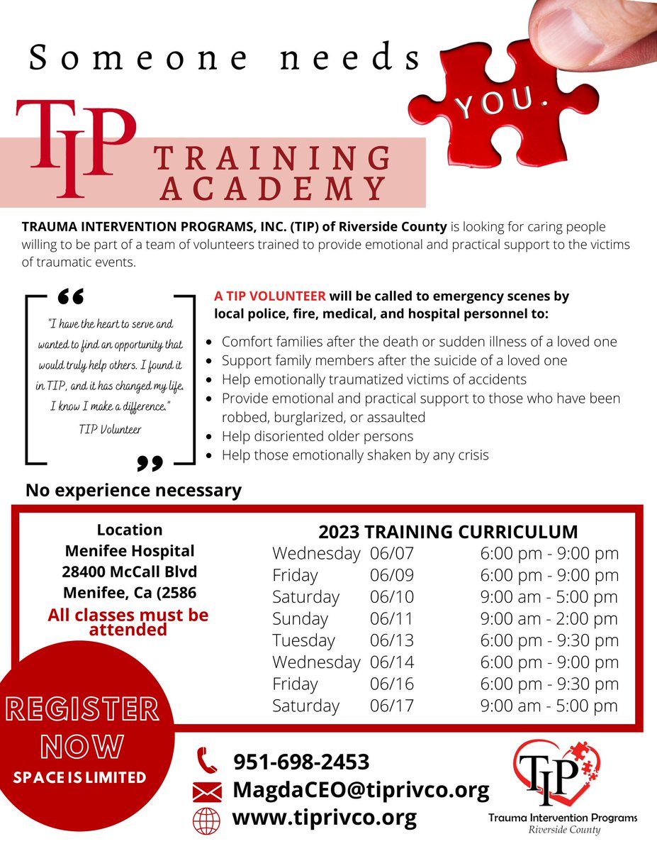 Trauma Intervention Programs Call for Volunteers - Training Academy