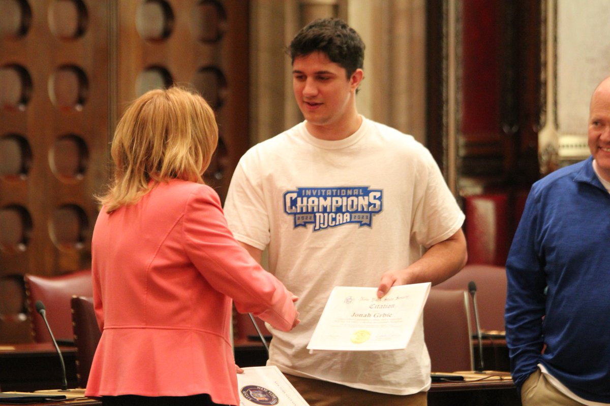 It was an eventful day for our men's volleyball team as they were recognized by the NYS Senate and Assembly Monday morning!

The Lakers received an NYS Senate Citation, recognizing the team for capturing the first-ever Men's <a href="/NJCAAVolleyball/">NJCAA Volleyball</a> championship!

#FLCCAthletics