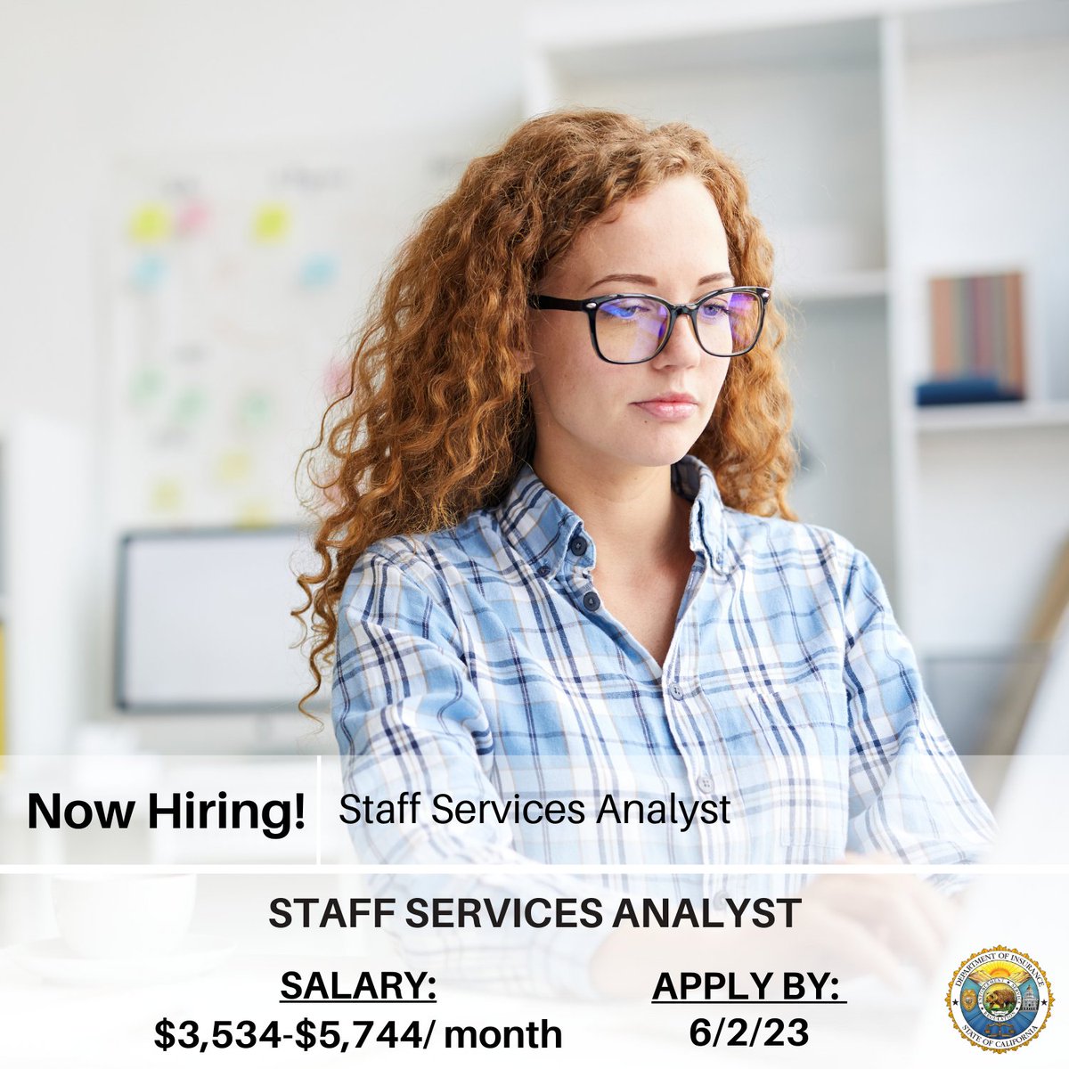 CDI is seeking a Staff Services Analyst (SSA) to join our team!

Click to apply: calcareers.ca.gov/CalHrPublic/Jo…

#work4ca #statejobs