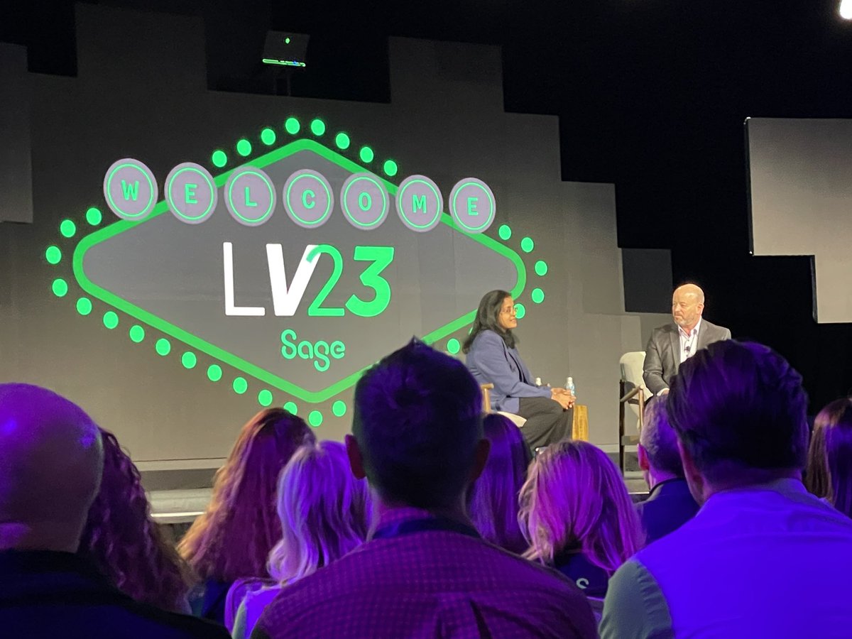 wgorrie's tweet photo. Aravinda Gollapudi has a fireside chat with Dan Miller, sharing improvements delivered to the Sage community #sagelv23 @SagePartners https://t.co/JRAfj2YgH8