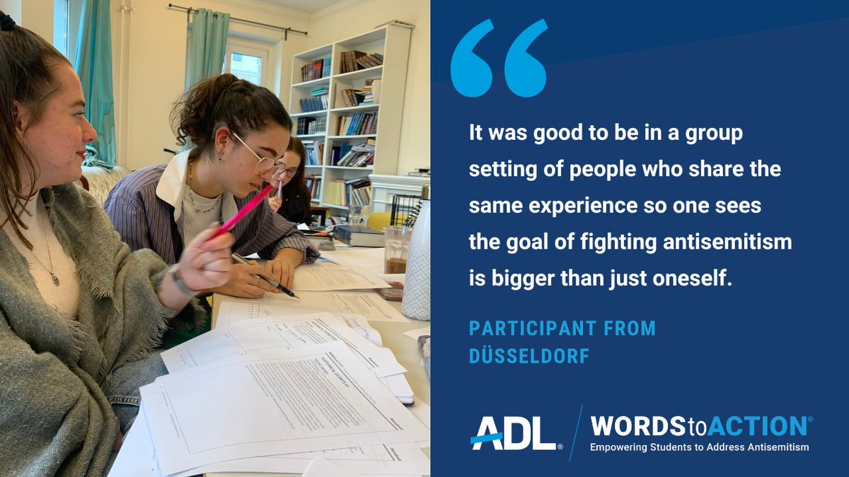 ADL's tweet image. In Q1 of 2023, our #WordsToAction program in Europe trained 144 Jewish teens, students and young adults in 6 countries. We also trained 22 new European trainers and received feedback from participants indicating a notable increase in confidence when responding to #antisemitism.