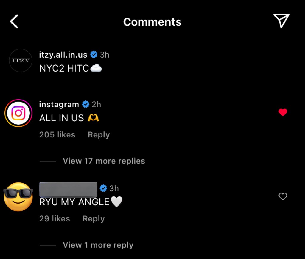 onlyforRyujin's tweet photo. instagram official account with over 637M followers commented on Ryujin’s recent post “ALL IN US🫶” 

https://t.co/HYeIiSS6Ig https://t.co/QiPqzzZnBF