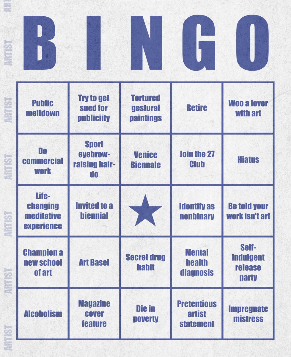 kev_esh's tweet photo. ✨Announcing Artist Bingo✨

I turned my life &amp; career as an artist into a game of on-chain bingo

Each NFT is a bingo card, stamped off over time as I, unintentionally, live out the tropes, myths &amp; milestones of being an artist

May 24th | 250 unique cards | 0.05 ETH | Details👇 https://t.co/fpkfaWOSY4