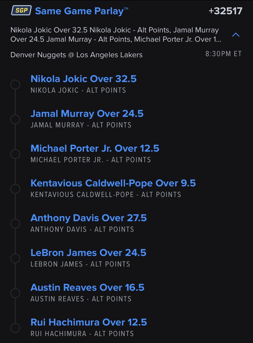 TheDegnerals's tweet photo. 🚨ALT LINE NUKE. 🚨Go light on this. Change up what you don’t like.
These are fun sweats. Don’t expect to hit but there’s always that chance.
Please don’t hit 🤫
#NBA #Parlay #DontHit #ThisPlaySucks #Lakers #Warriors #FanDuel #DraftKings https://t.co/ccnUBay3if
