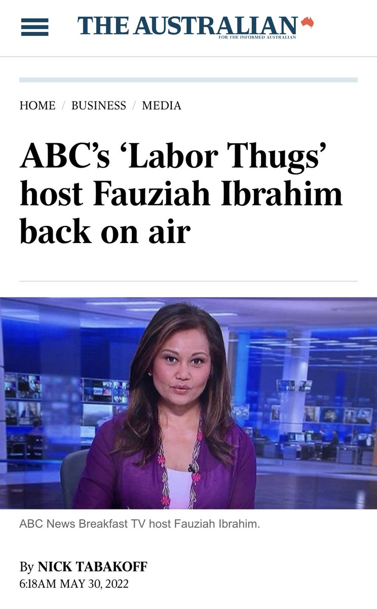 The @ABCaustralia 
For this obvious breech in the abc charter #FauziahIbrahim got time off until AFTER the federal election & then .. back on air as usual! 
#abcfail
#lnpabc
#auspol