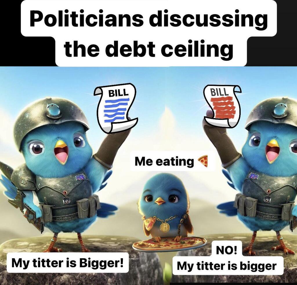 memecrip's tweet photo. Debt ceiling debate! P.s both sides got a small titter! $TITR #titter  #crypto #blockchain #btc #ethereum #cryptomemes https://t.co/geQYBnfgSF