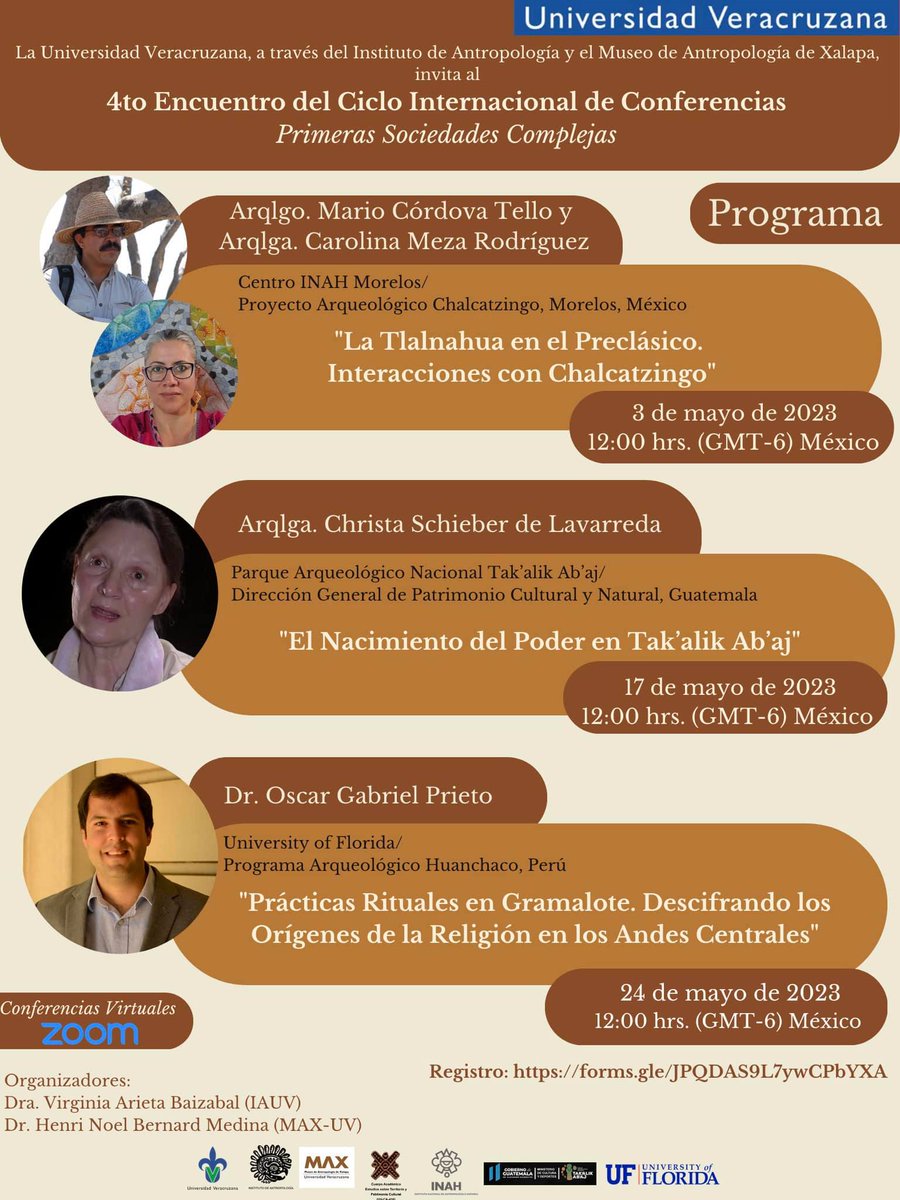 egreteauv's tweet photo. ComunicacionUV: Continúa el 4to. encuentro del Ciclo Internacional de Conferencias “Primeras Sociedades Complejas”, en esta ocasión con la participación del Dr. Oscar Gabriel Prieto.

📅24 mayo | 12 horas
📝 Regístrate: https://t.co/c35NbPgZCO https://t.co/AF0J5Pzetp