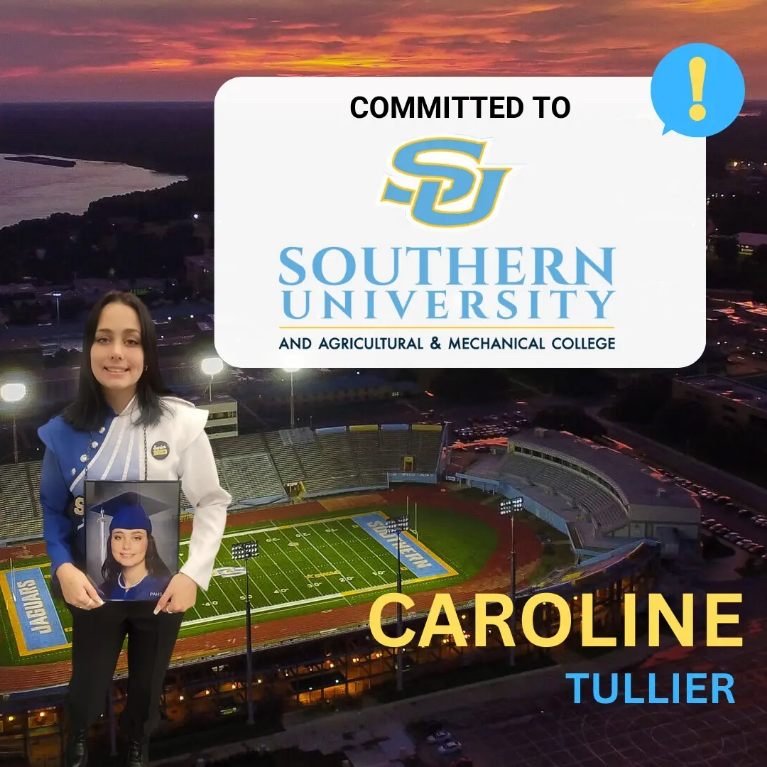 Caroline Tullier has committed to Southern University in Baton Rouge, LA 💙💛. Let's congratulate her and wish her the best 👌🏾. #PortAllenToSouthern