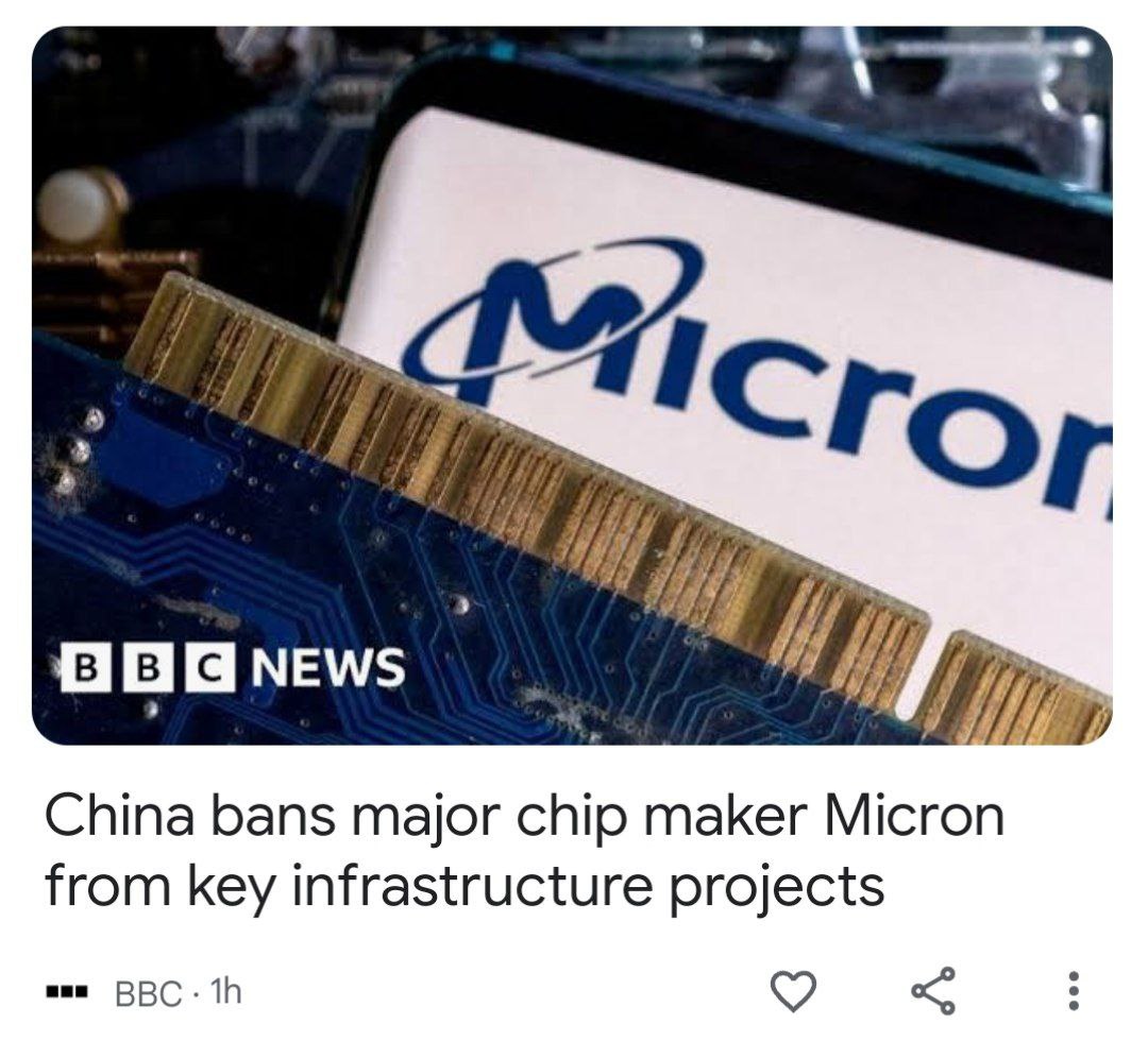 China bans major chip maker Micron from key infrastructure projects